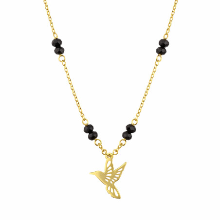 Naszyjnik srebrny koloru złotego z ażurowym kolibrem i kulkami faset