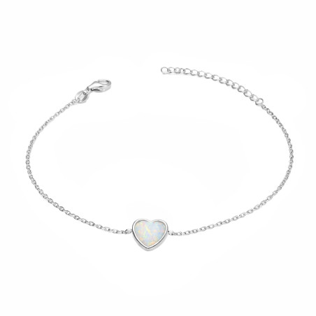 Bransoleta srebrna serce z białym opalem