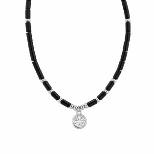 Naszyjnik srebrny z cyrkonią i czarną ceramiką jubilerską
