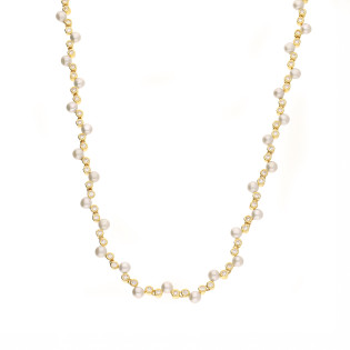 Naszyjnik srebrny 925 z perłami i cyrkoniami powłoka koloru złotego