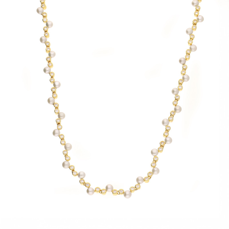 Naszyjnik srebrny 925 z perłami i cyrkoniami powłoka koloru złotego
