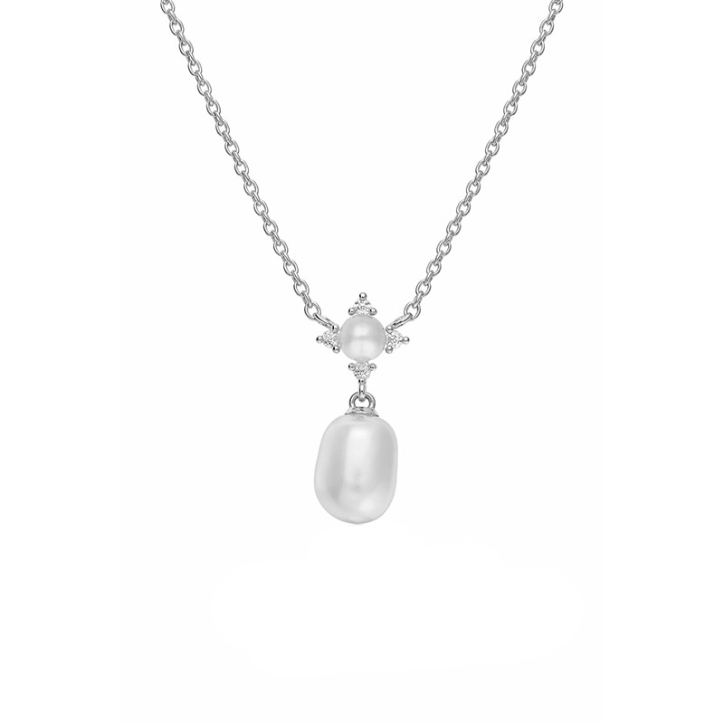 Naszyjnik srebrny z naturalnymi perłami i cyrkoniami