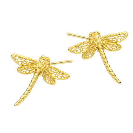 Kolczyki pozłacane ażurowa ważka