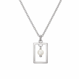 Naszyjnik srebrny z perłą w prostokącie