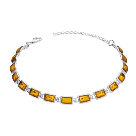 Bransoleta srebrna z bursztynem miodowym