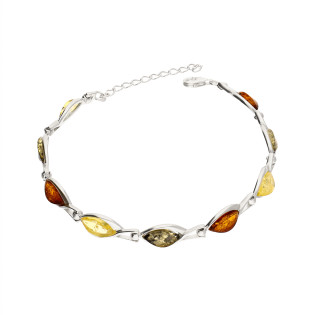 Bransoleta srebrna z bursztynami łezkami