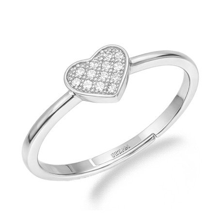Pierścionek srebrny rodowany z serduszkiem wysadzanym cyrkoniami micro pave próba 925