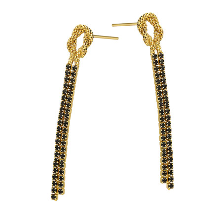 Kolczyki pozłacane węzeł i czarne cyrkonie