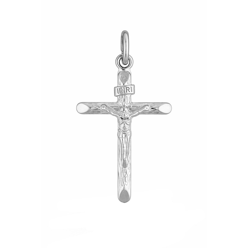 Srebrny krzyżyk z Chrystusem i fakturą drewna próba 925
