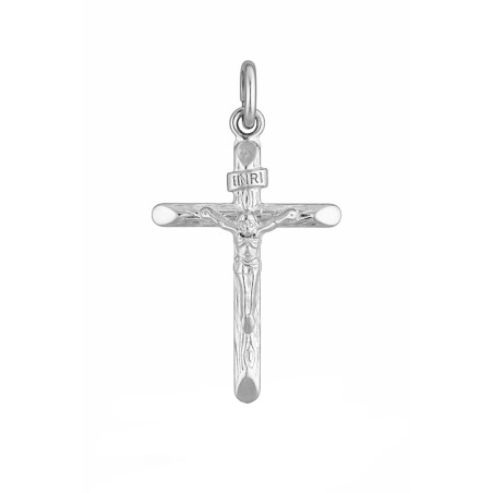 Srebrny krzyżyk z Chrystusem i fakturą drewna próba 925