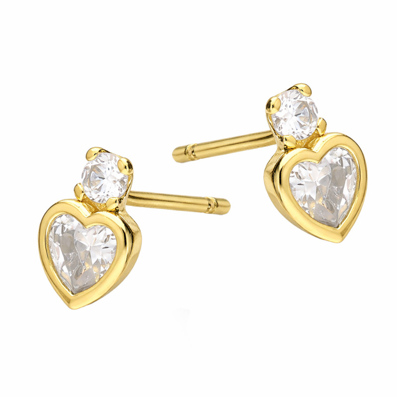 Kolczyki pozłacane z sercem i cyrkonią