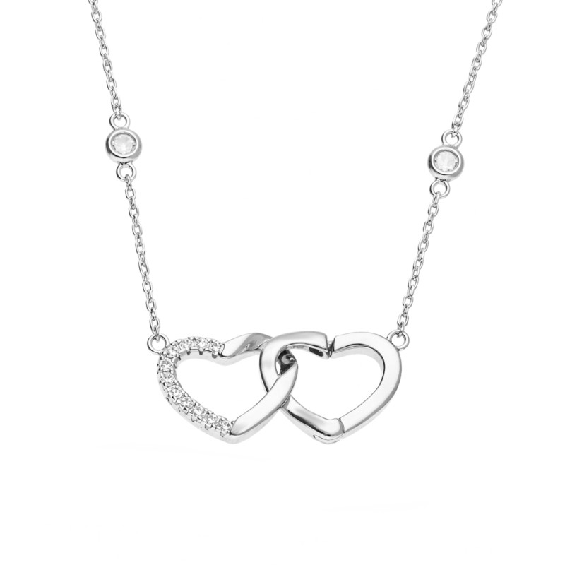 Naszyjnik srebrny klanówka z sercami i białe cyrkonie
