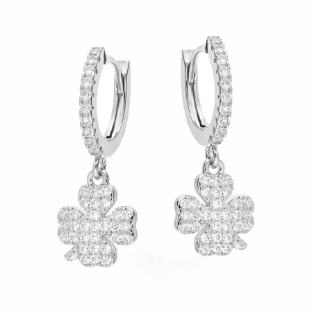 Kolczyki srebrne koła z cyrkoniami i wiszącą koniczyną próba 925