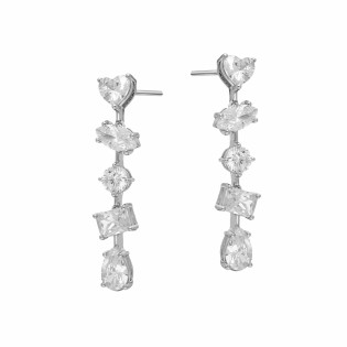 Kolczyki srebrne wiszące z cyrkoniami o różnym szlifie na sztyft próba 925