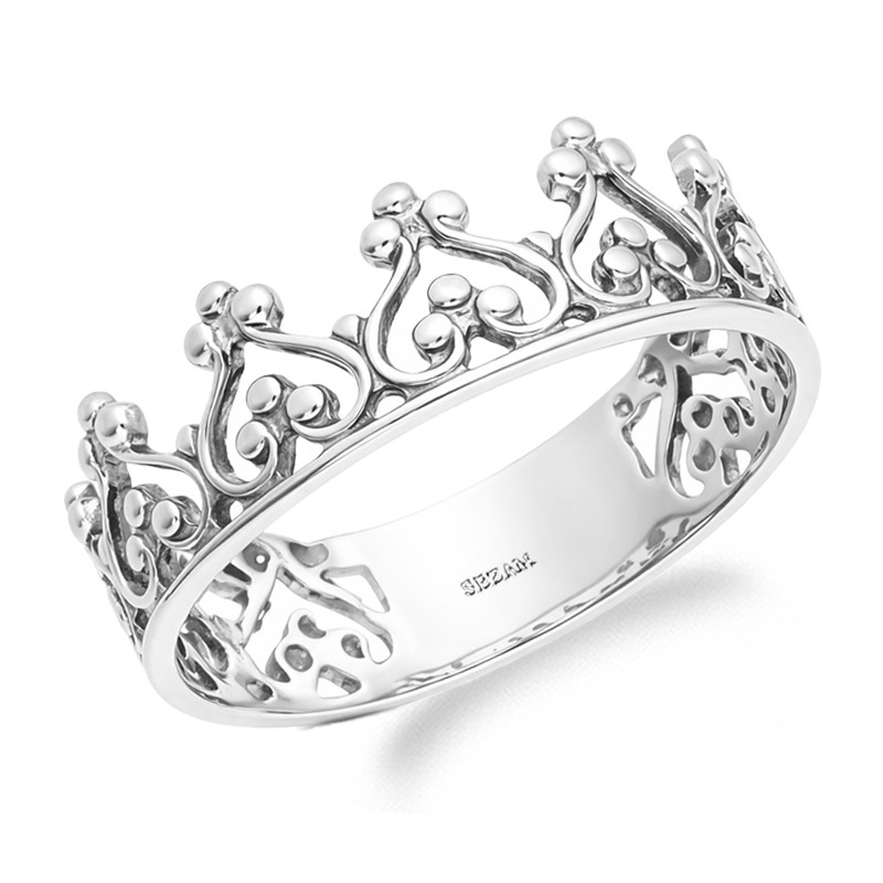 Pierścionek srebrny kształt korony próba 925