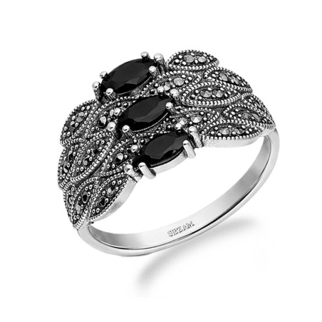 Pierścionek z markazytami i onyksami srebro 925