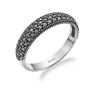 Pierścionek z markazytami i oksydą Line srebro 925