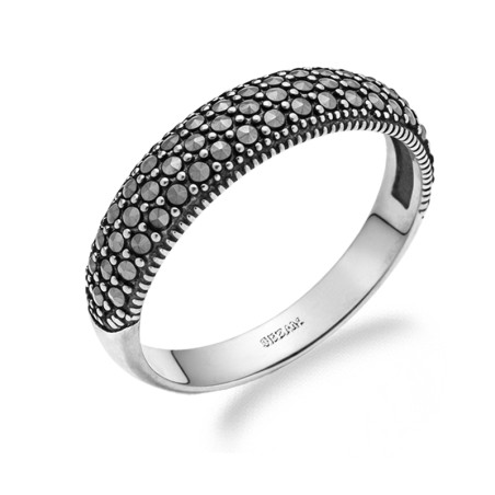 Pierścionek z markazytami i oksydą Line srebro 925