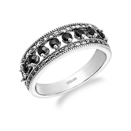 Pierścionek z markazytami i onyksem jubilerskim ze srebra 925