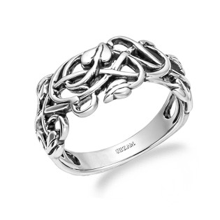 Pierścionek ażur-ornament liście srebro 925