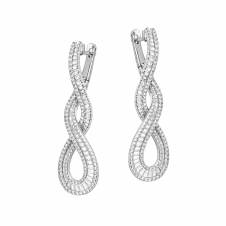 Kolczyki wiszące zawinięta wstążka wysadzana cyrkoniami srebro 925