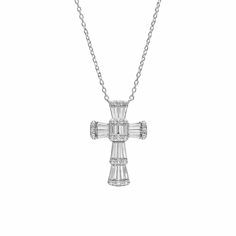 Naszyjnik z krzyżykiem i cyrkoniami bagieta ze srebra 925