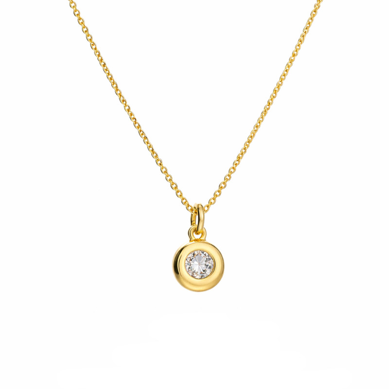 Naszyjnik pozłacany z białą cyrkonią w okrągłej oprawie