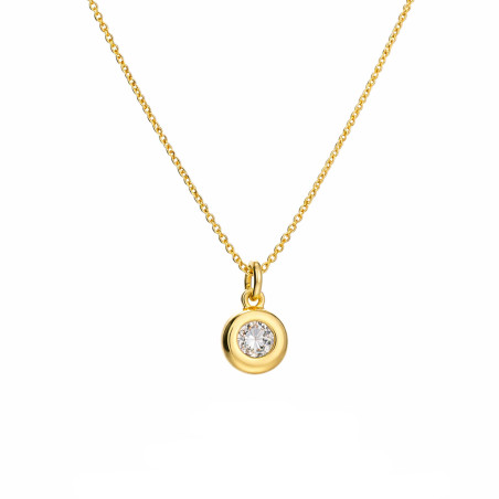 Naszyjnik pozłacany z białą cyrkonią w okrągłej oprawie