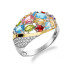 Pierścionek srebrny kopułka cyrkonie kolorowe o różnym szlifie z blaszką próby 375