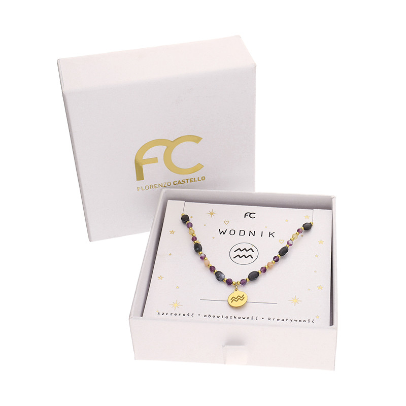 Naszyjnik znak zodiaku Wodnik z kamieniami naturalnymi srebro koloru złotego