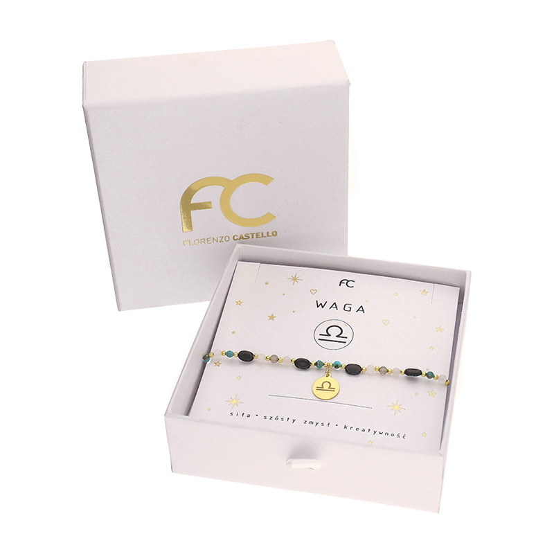 Bransoletka znak zodiaku Waga z kamieniami naturalnymi srebro 925 koloru złotego