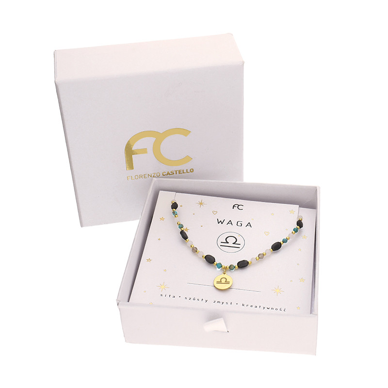 Naszyjnik znak zodiaku Waga z kamieniami naturalnymi srebro 925 koloru złotego