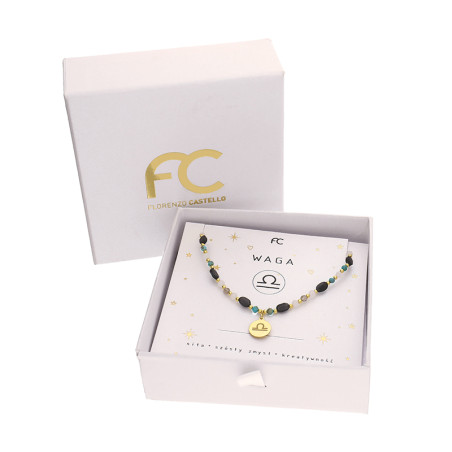 Naszyjnik znak zodiaku Waga z kamieniami naturalnymi srebro 925 koloru złotego