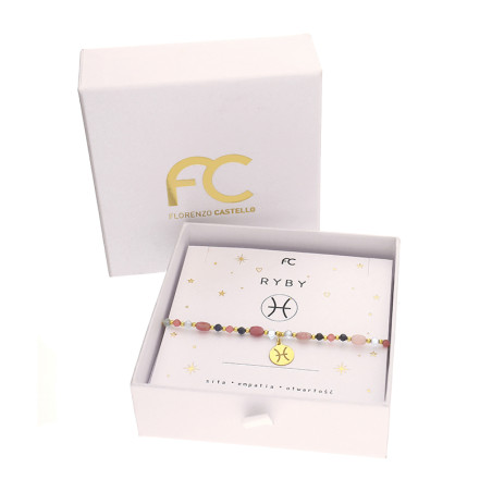 Bransoletka znak zodiaku Ryby z kamieniami naturalnymi srebro koloru złotego