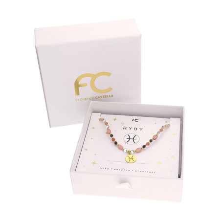 Naszyjnik znak zodiaku Ryby z kamieniami naturalnymi srebro koloru złotego