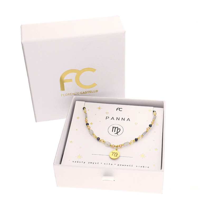 Naszyjnik znak zodiaku Panna z kamieniami naturalnymi srebro koloru złotego