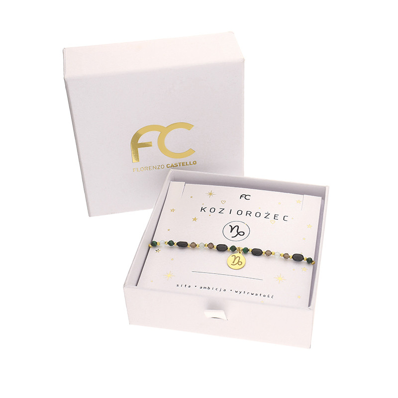 Bransoletka znak zodiaku Koziorożec z kamieniami naturalnymi srebro koloru złotego