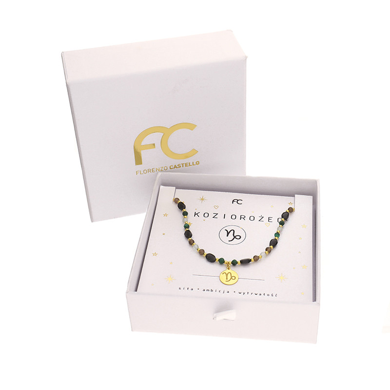 Naszyjnik znak zodiaku Koziorożec z kamieniami naturalnymi srebro koloru złotego