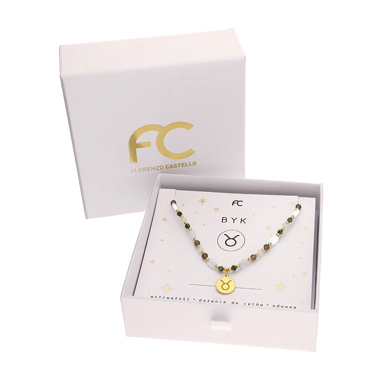 Naszyjnik znak zodiaku Byk z kamieniami naturalnymi srebro 925 koloru złotego