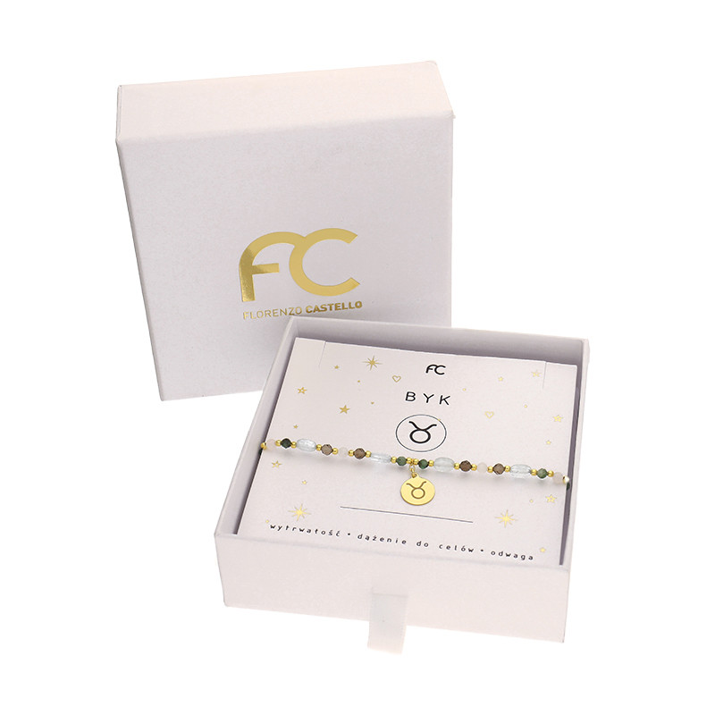 Bransoletka znak zodiaku Byk z kamieniami naturalnymi srebro 925 koloru złotego