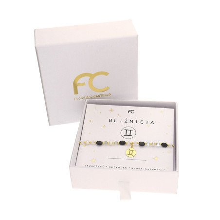 Bransoleta znak zodiaku Bliźnięta z kamieniami naturalnymi srebro koloru złotego