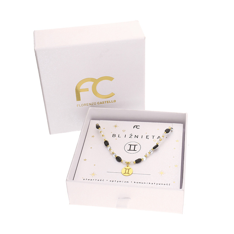 Naszyjnik znak zodiaku Bliźnięta z kamieniami naturalnymi srebro koloru złotego