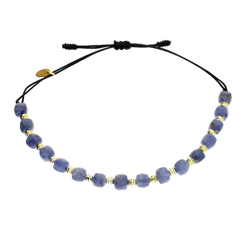 Bransoletka sznurkowa z kyanitem fasetowanym, srebro 925