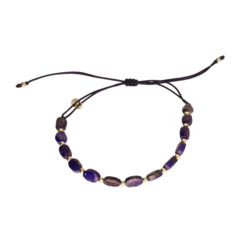 Bransoletka sznurkowa z fasetowanym lapis lazuli i srebrnymi elementami próby 925