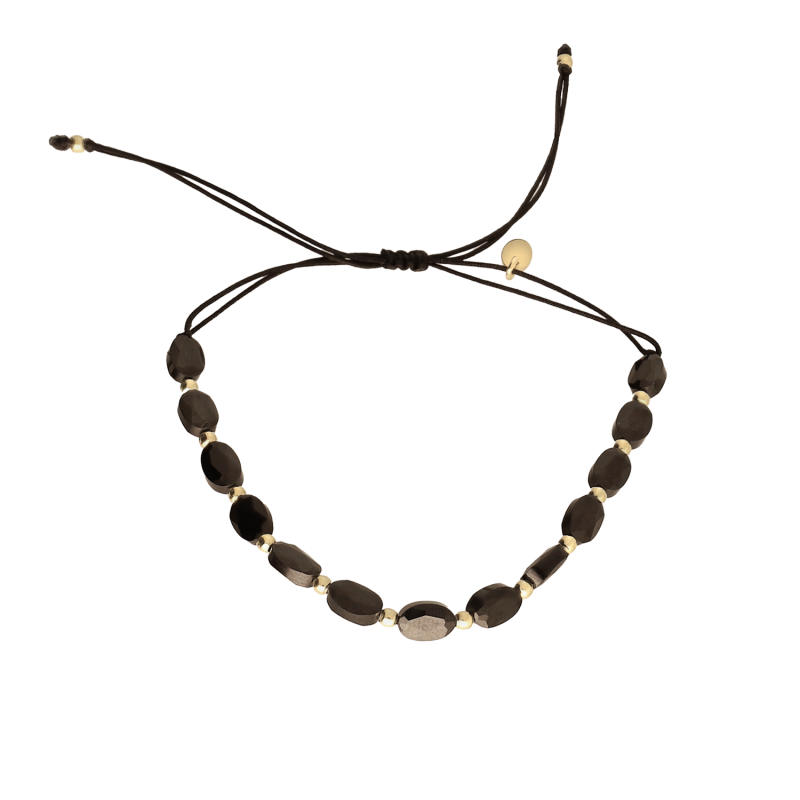 Bransoletka sznurkowa z czarnymi turmalinami i elementami ze srebra 925