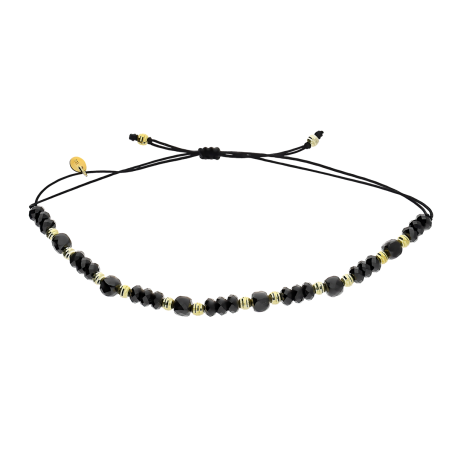 Bransoletka sznurkowa z fasetowanymi spinelami i elementami ze srebra 925 koloru złotego