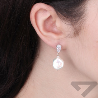 Kolczyki wiszące z perłą barokową i cyrkonią zapięcie ze srebra 925