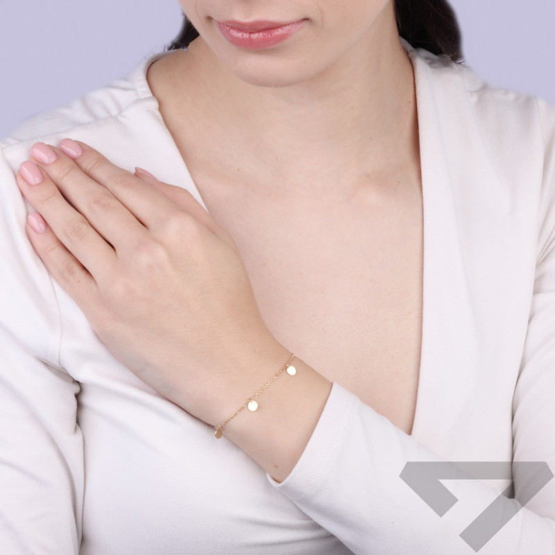 Bransoletka złota wiszące koła blaszki próba 585