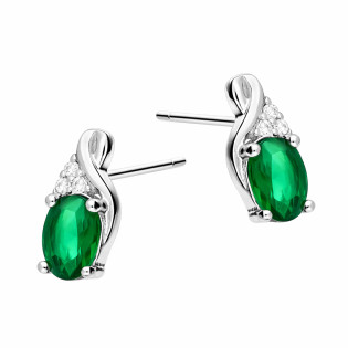 Komplet srebrny kolczyki i zawieszka owalna zielona cyrkonia