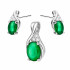 Komplet srebrny kolczyki i zawieszka owalna zielona cyrkonia